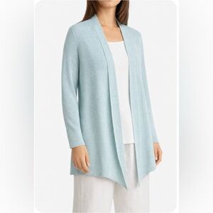 Eileen Fisher Organic Cotton Open Front Cardigan Pointed Hem NWT Soft Blue